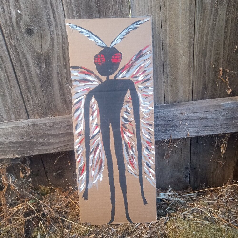 Mothman Painting On Cardboard - Picture 2 of 11